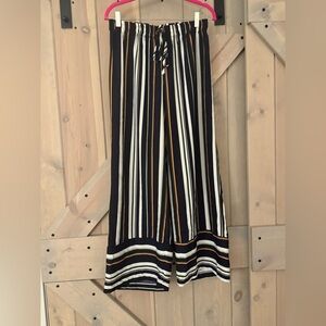 Umgee Contrasting Stripe Wide-Leg Pants: Orange and Navy